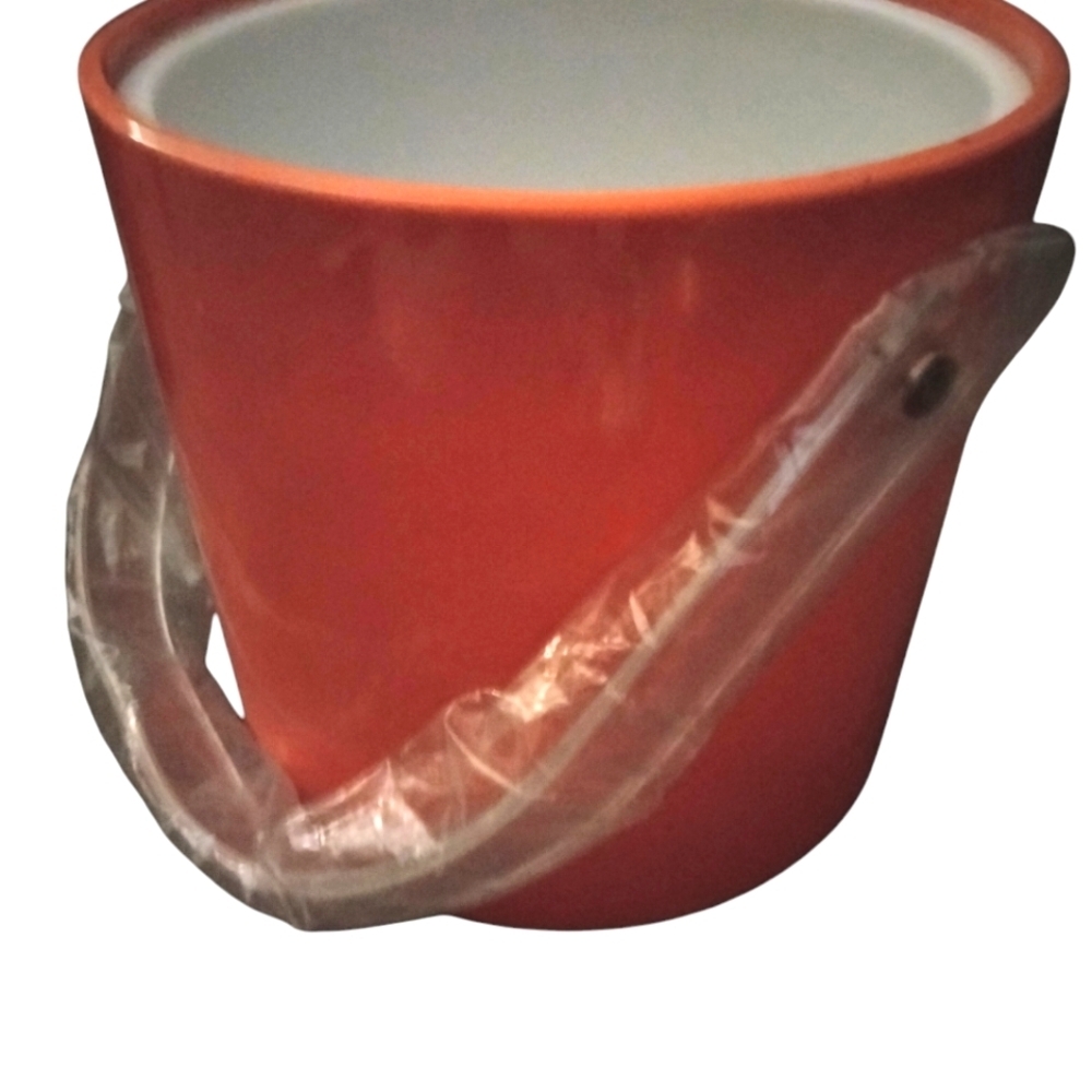 Vintage '70s Ice Bucket Classic Retro Insulated Orange Clear Adjustable Handle